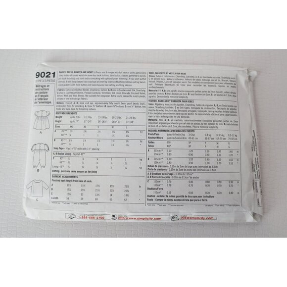 Simplicity 9021 Sewing Pattern Fairy Tales Babies Romper Dress Jacket Size XXS X - Picture 4 of 4